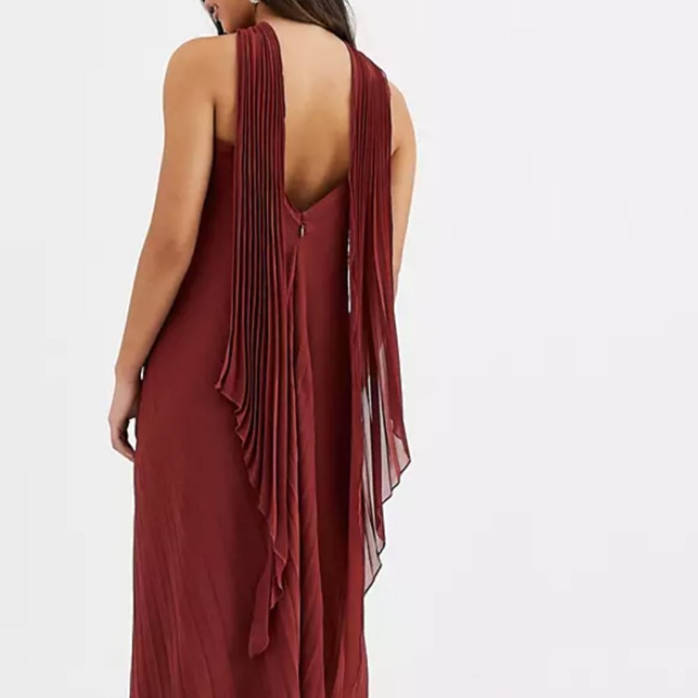 NWT ASOS  Petite Halter Trapeze Pleated Maxi Dress  4